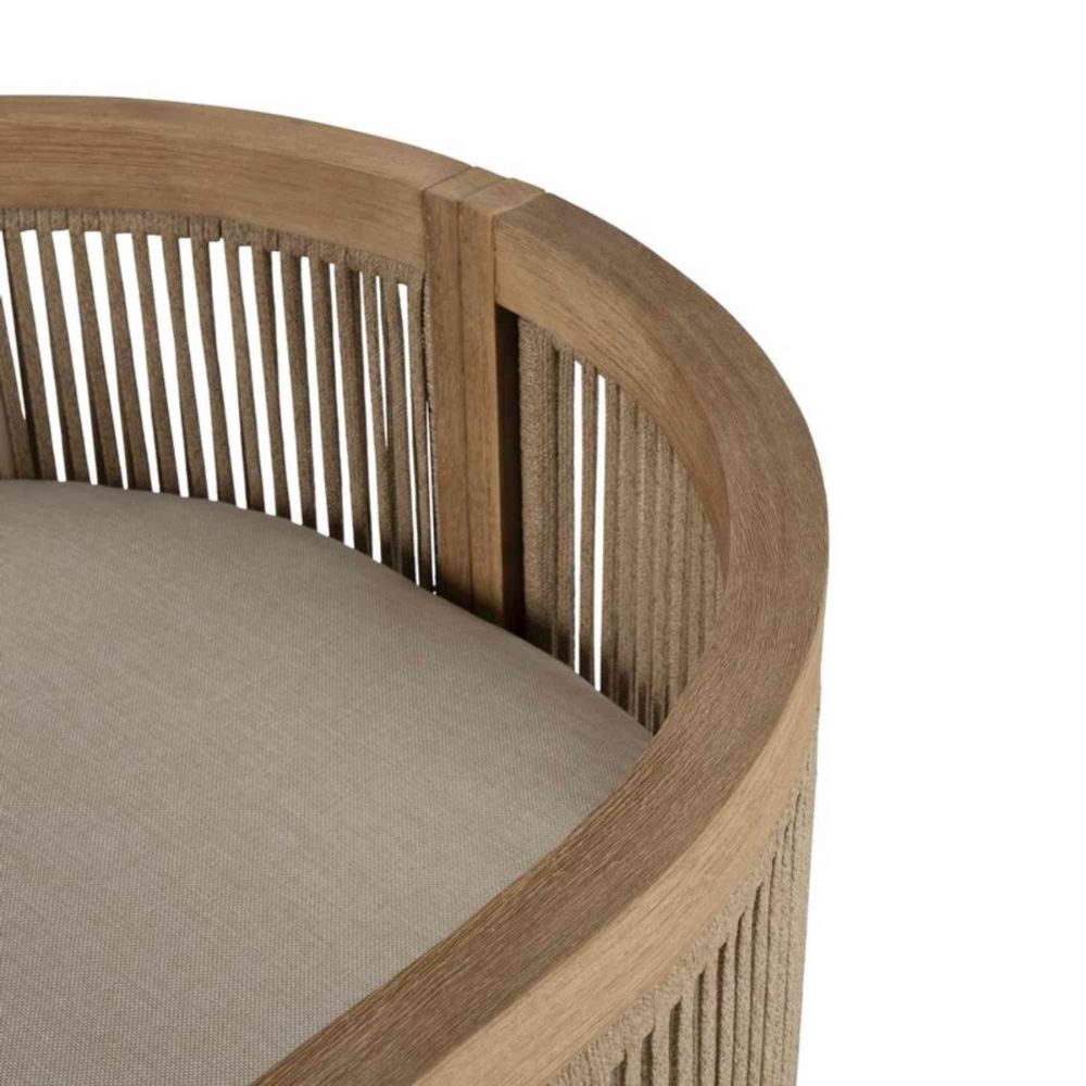 Close-up of a wooden chair with a cushioned seat on a white background