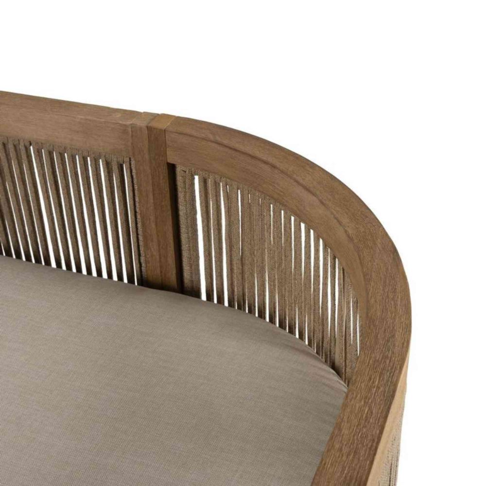 Wooden bed frame with slatted design on a white background
