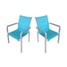 Two blue chairs with silver frames on a white background