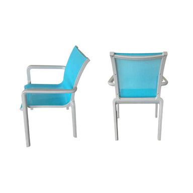 Two blue chairs with white frames on a white background