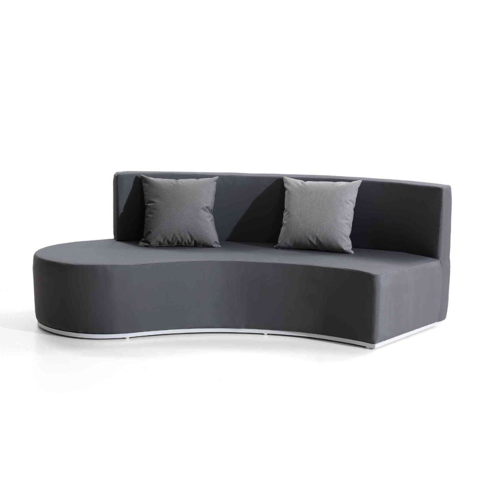 Modern gray sofa with two cushions on a white background