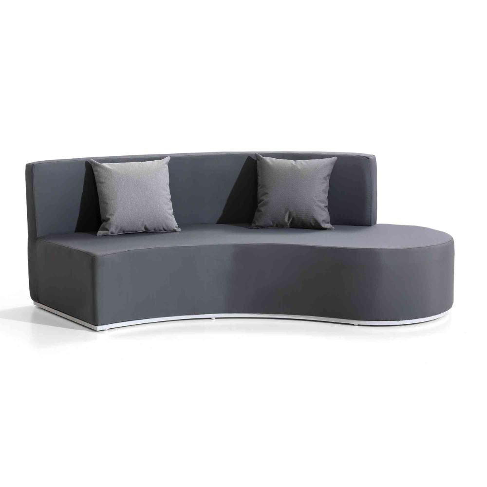 Modern gray sofa with two cushions on a white background