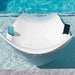 White pool cleaning robot with a cup holder on a pool surface