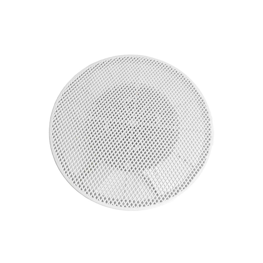 Round white mesh filter on a white background