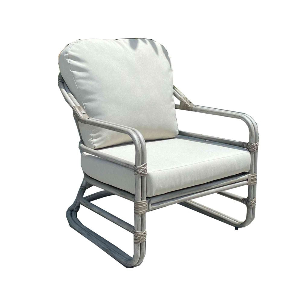 White armchair with light gray frame on a white background