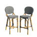 Two bar stools with black and white striped seats and backs on a white background