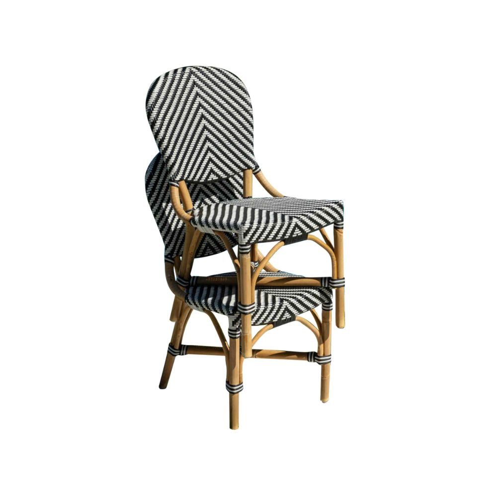 Chair with black and white striped backrest and seat on a white background