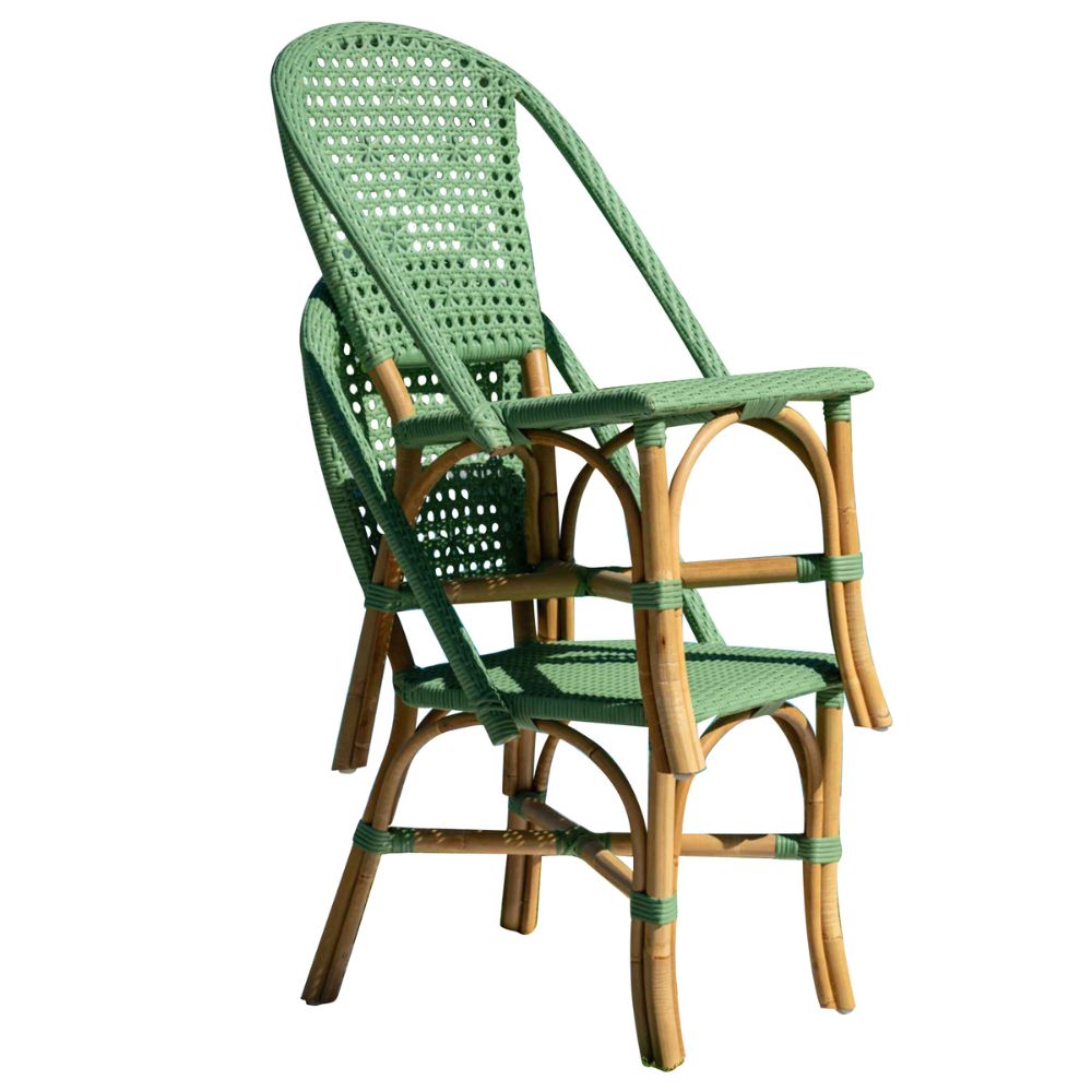 Green wicker chair on a white background