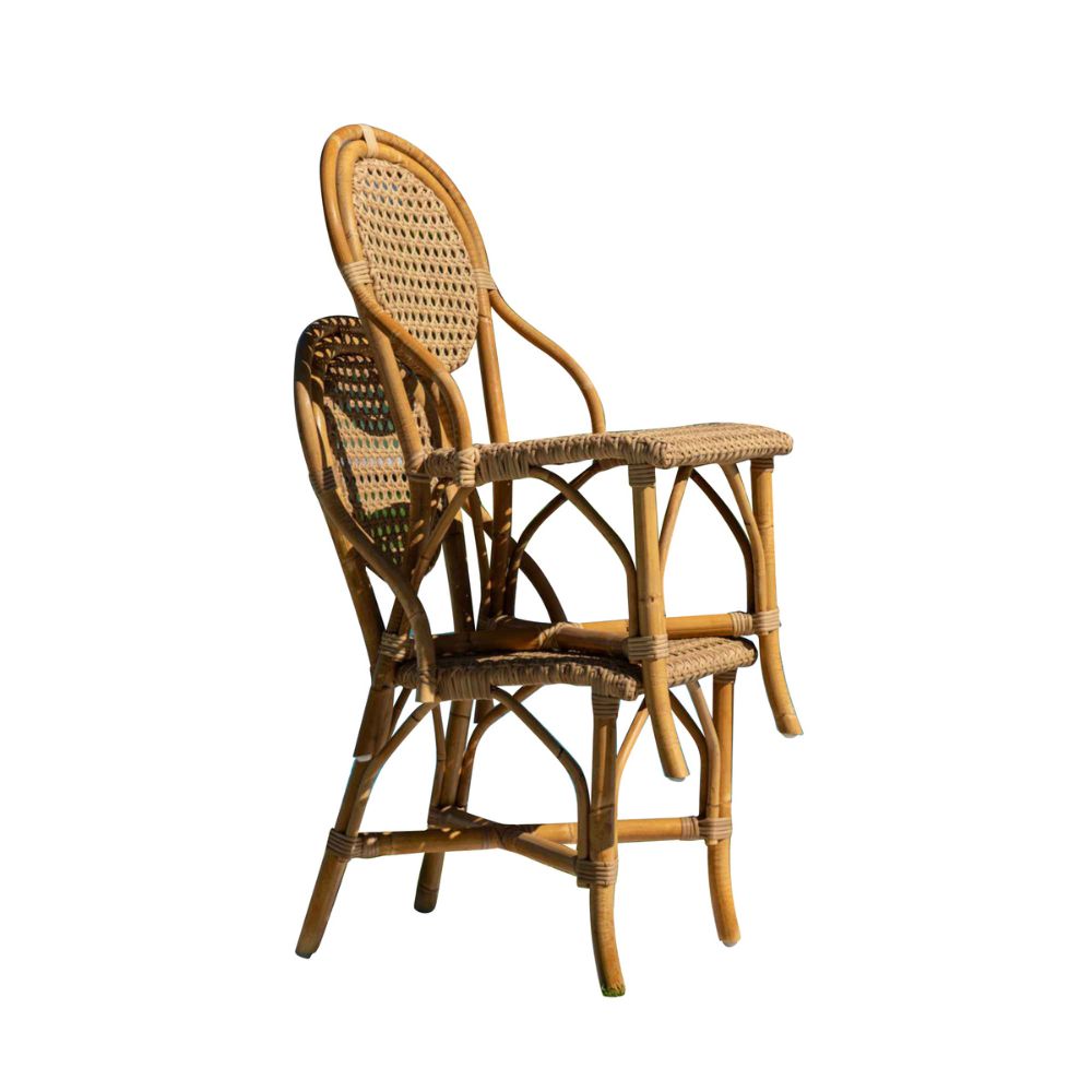 Wicker chair with armrests on a white background