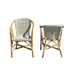 Two wicker chairs with woven seats and backrests on a white background