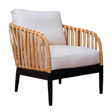 Wooden armchair with white cushion on a white background