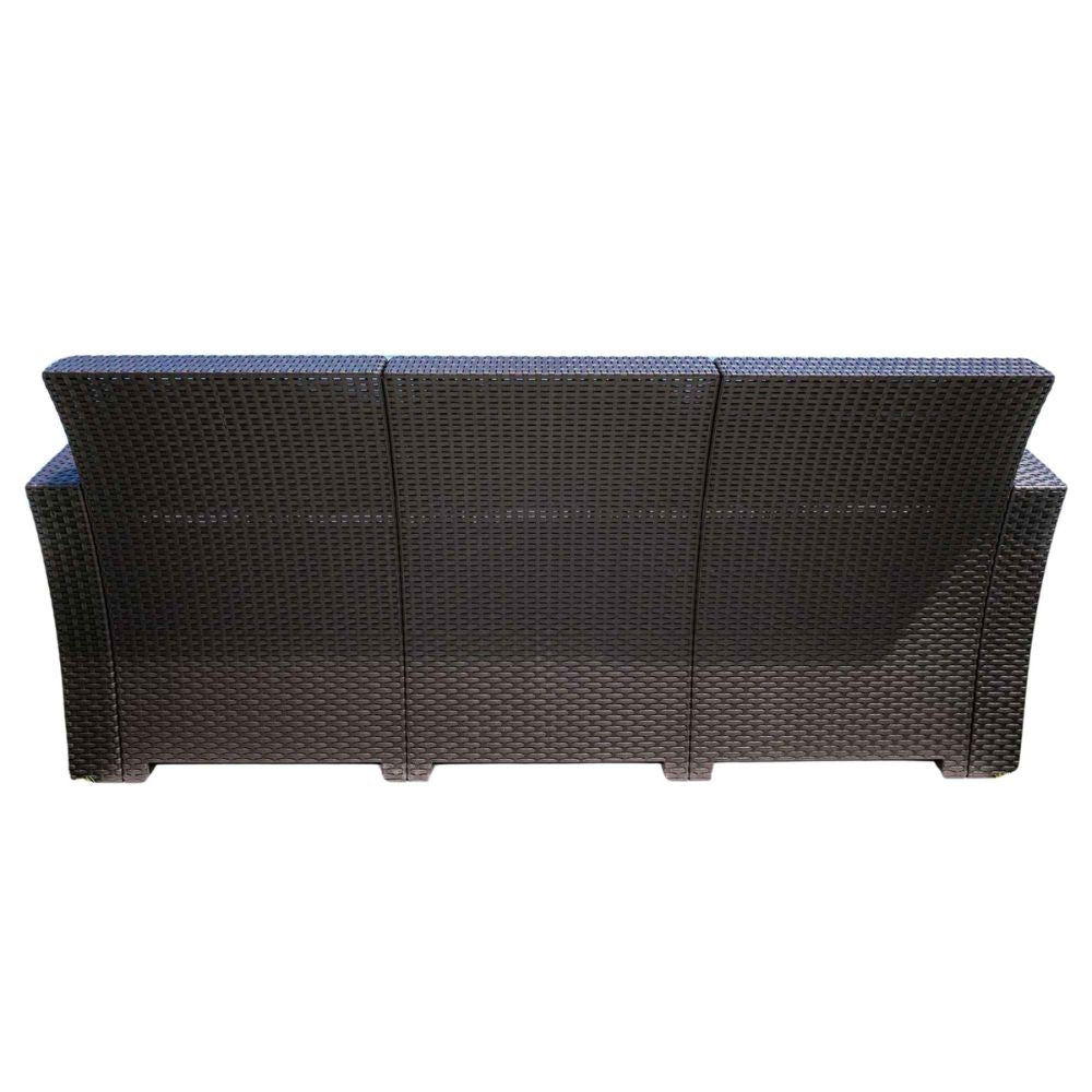 Black wicker outdoor sofa on a white background