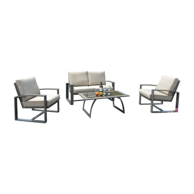 Outdoor furniture set with chairs and a table on a white background