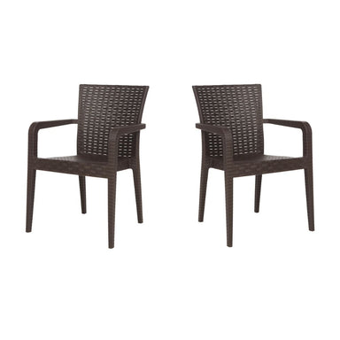 Two brown wicker chairs on a white background