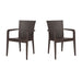 Two brown wicker chairs on a white background