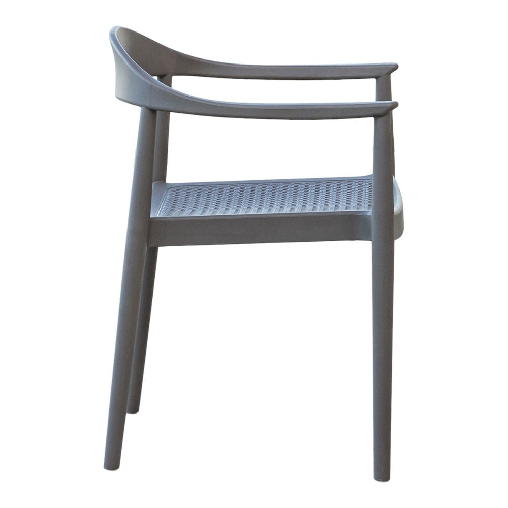 Gray chair with woven seat on a white background