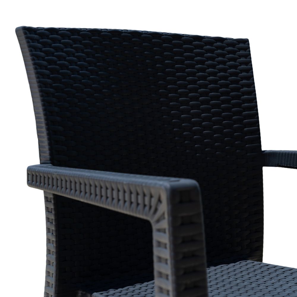 Black woven chair with a white background