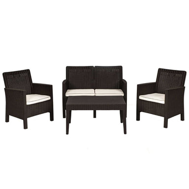 Outdoor furniture set with two chairs and a sofa on a white background