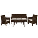 Brown wicker outdoor furniture set with white cushions on a white background