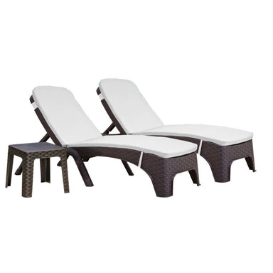 Two wicker sun loungers with white cushions on a white background