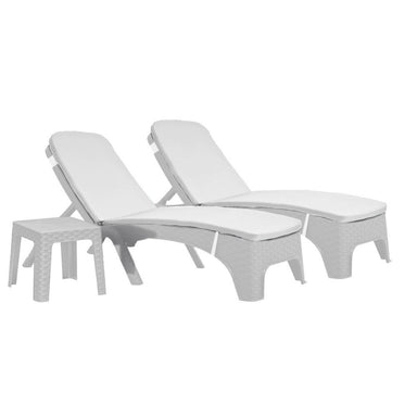 Two white lounge chairs on a white background