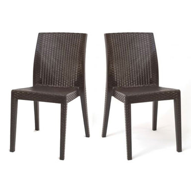 Two brown wicker chairs on a white background