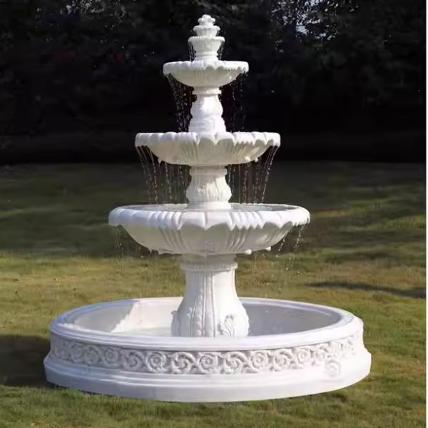 White Marble Sandstone Laminar Flow Garden Fountain